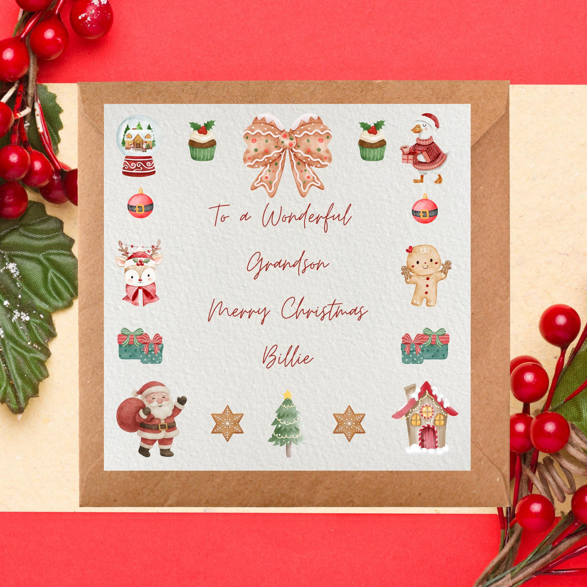Hammered Cardstock Christmas Card, Personalized Name Festive Keepsake