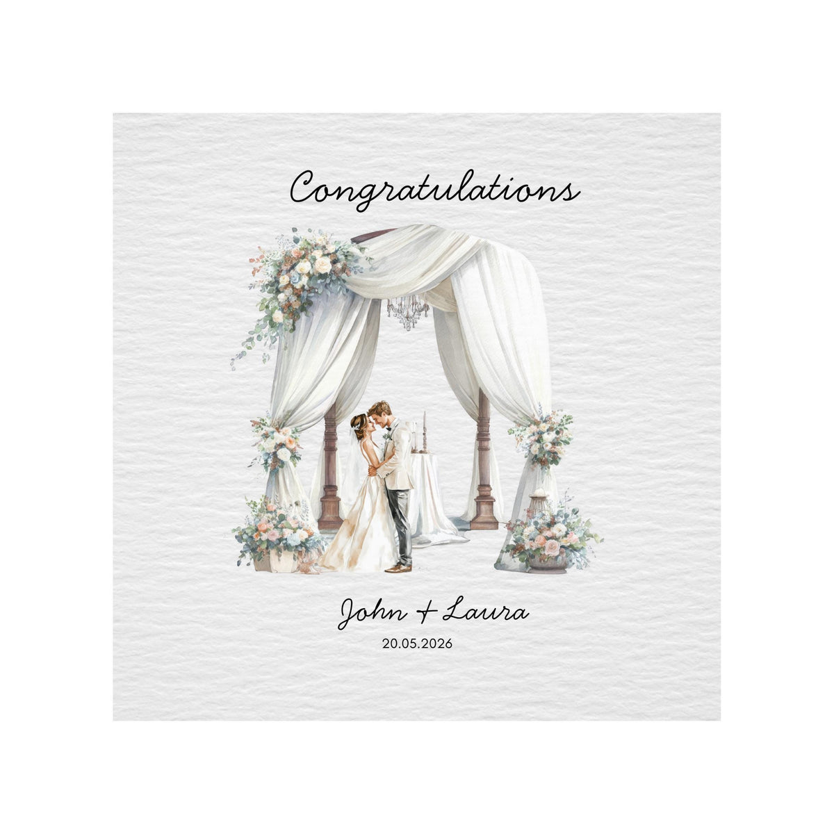 Custom Wedding Card with Floral Watercolour Design, Personalized Names and Date