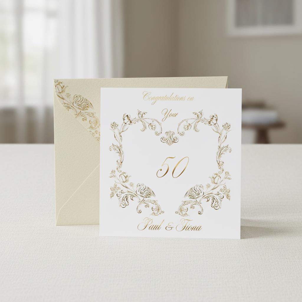Golden Anniversary Card with Gold Foil Design, Personalised Luxury Keepsake