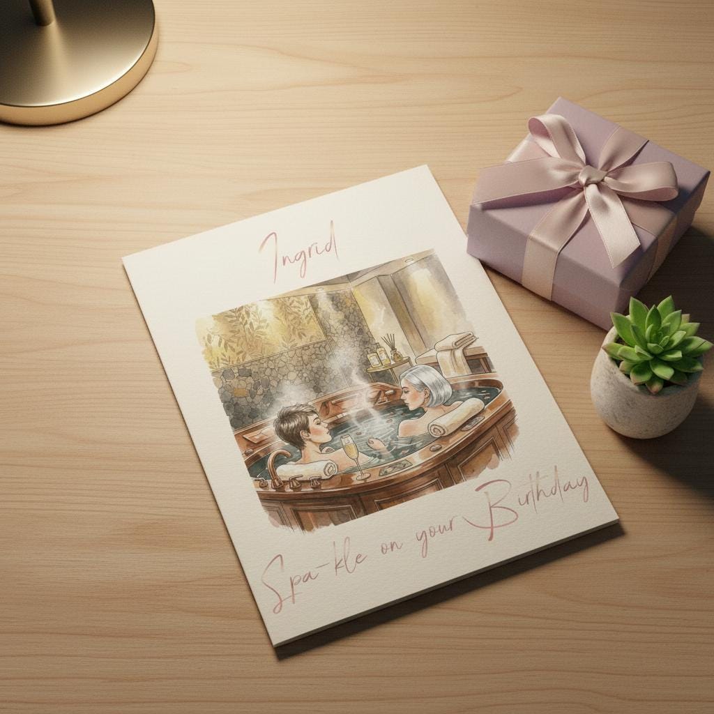 Spa Birthday Card with Foiled Name, Personalized Luxury Greeting for Spa Lovers