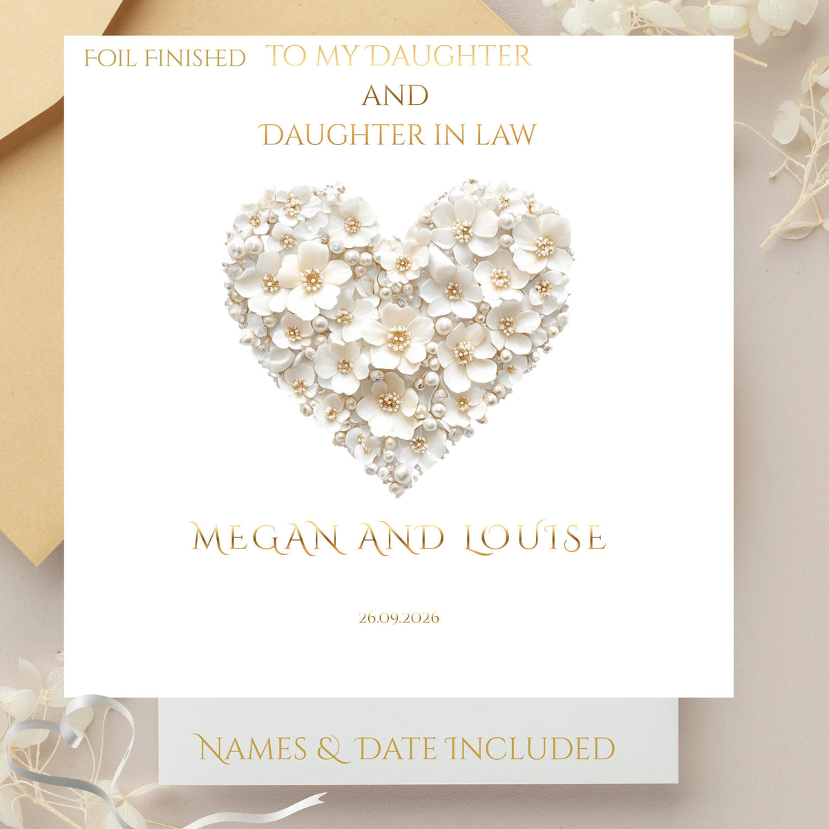 Personalised Wedding Card for Daughter-In-Law, Custom Names & Date, Foil Finish
