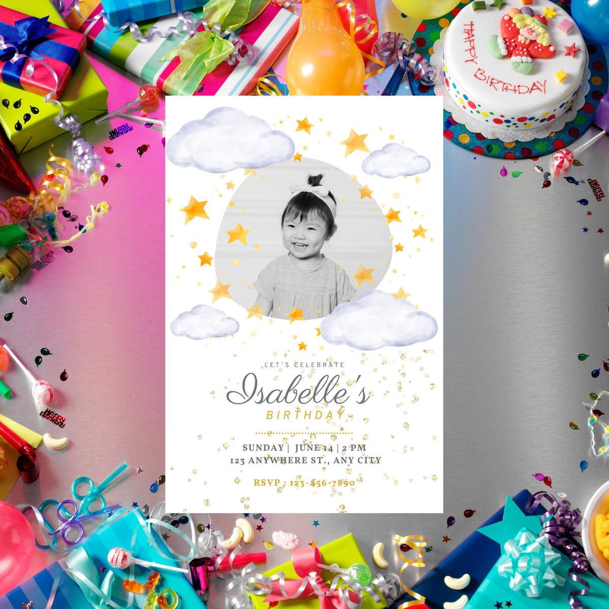 Under the Stars Birthday Invitation, Editable Digital Invite for Kids