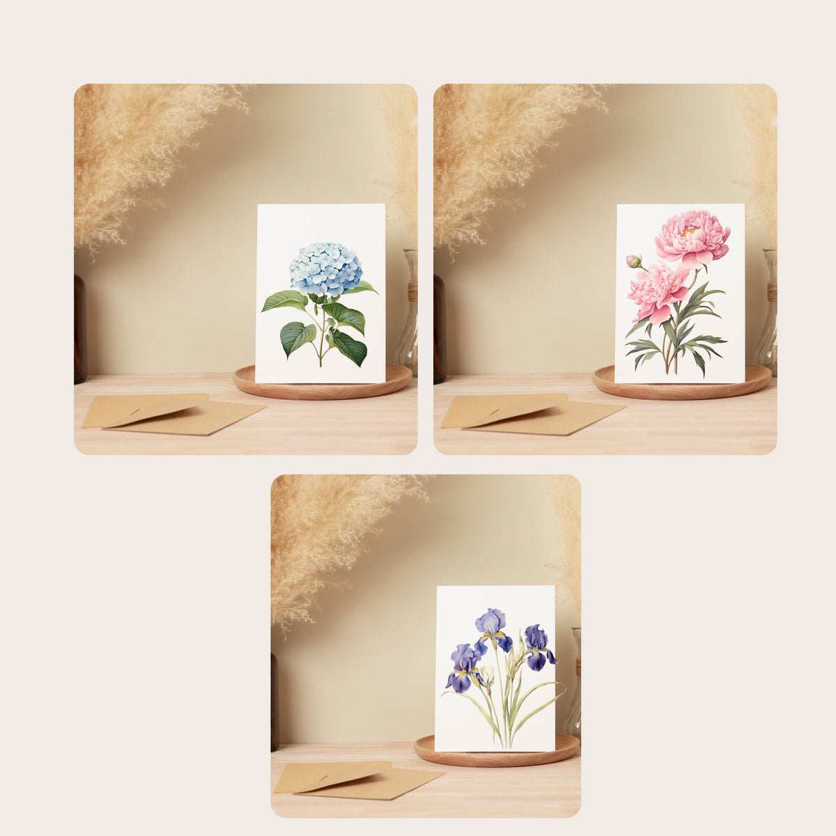 Flower Card Bundle, English Watercolour Stationery Set, Blue Hydrangea