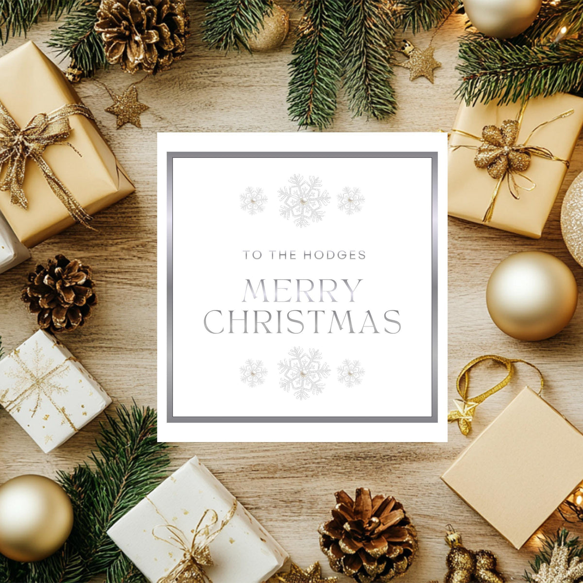 Custom Name Card, Personalized Christmas with Foil and Pearl Finish
