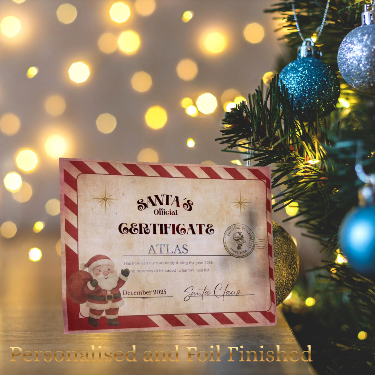 Personalised Santa Nice List Certificate with Foiled Finish, A4