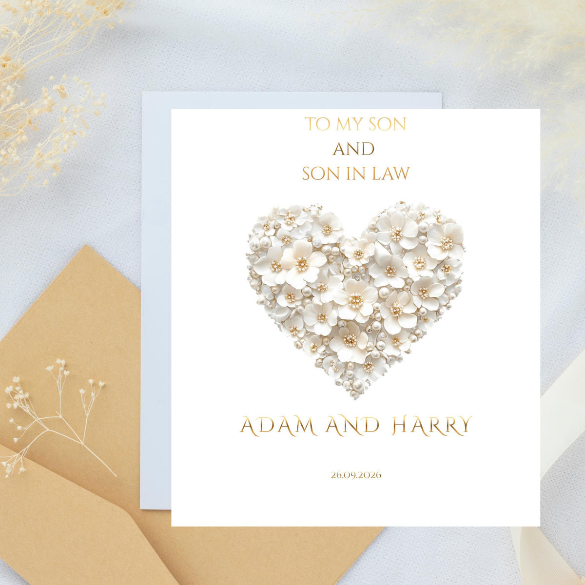 Personalized Wedding Card for Son and Son-in-Law, Custom Names and Date