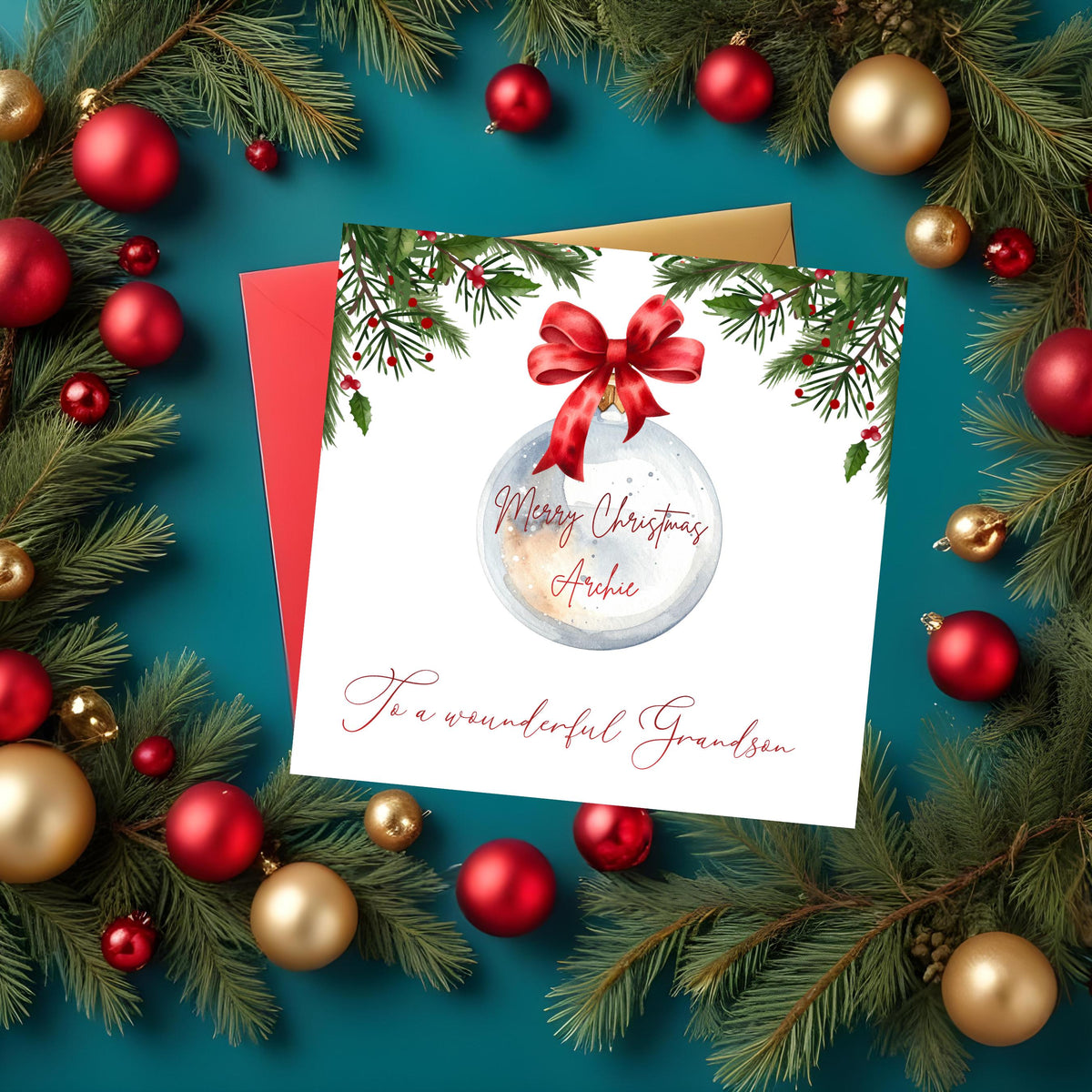 Custom Foil Card, Personalized Christmas Design with Colour Selection, Made To Order