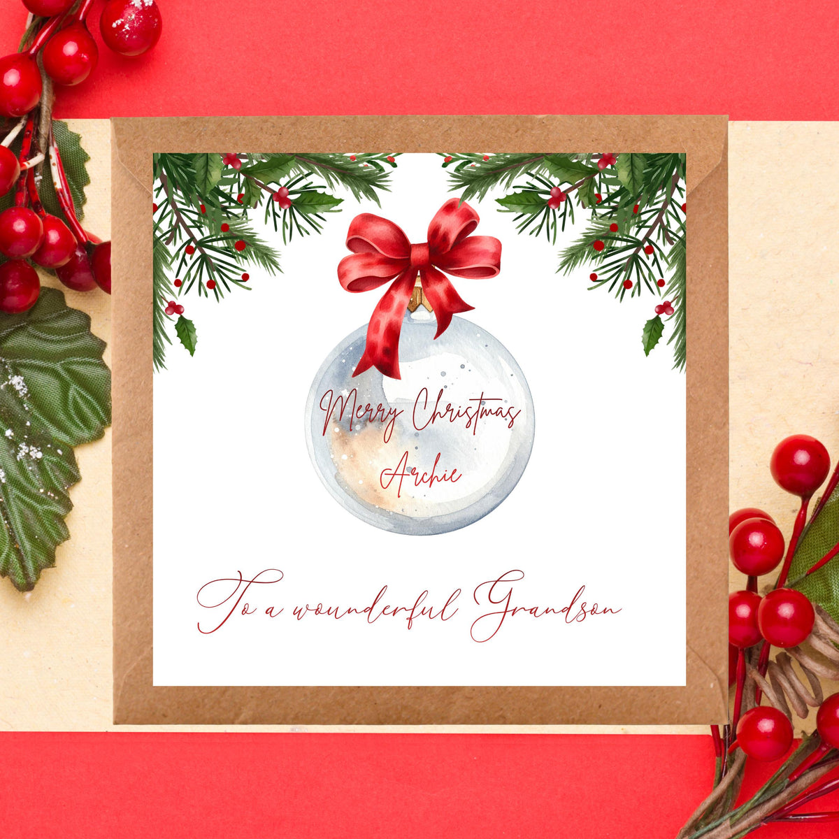 Custom Foil Card, Personalized Christmas Design with Colour Selection, Made To Order