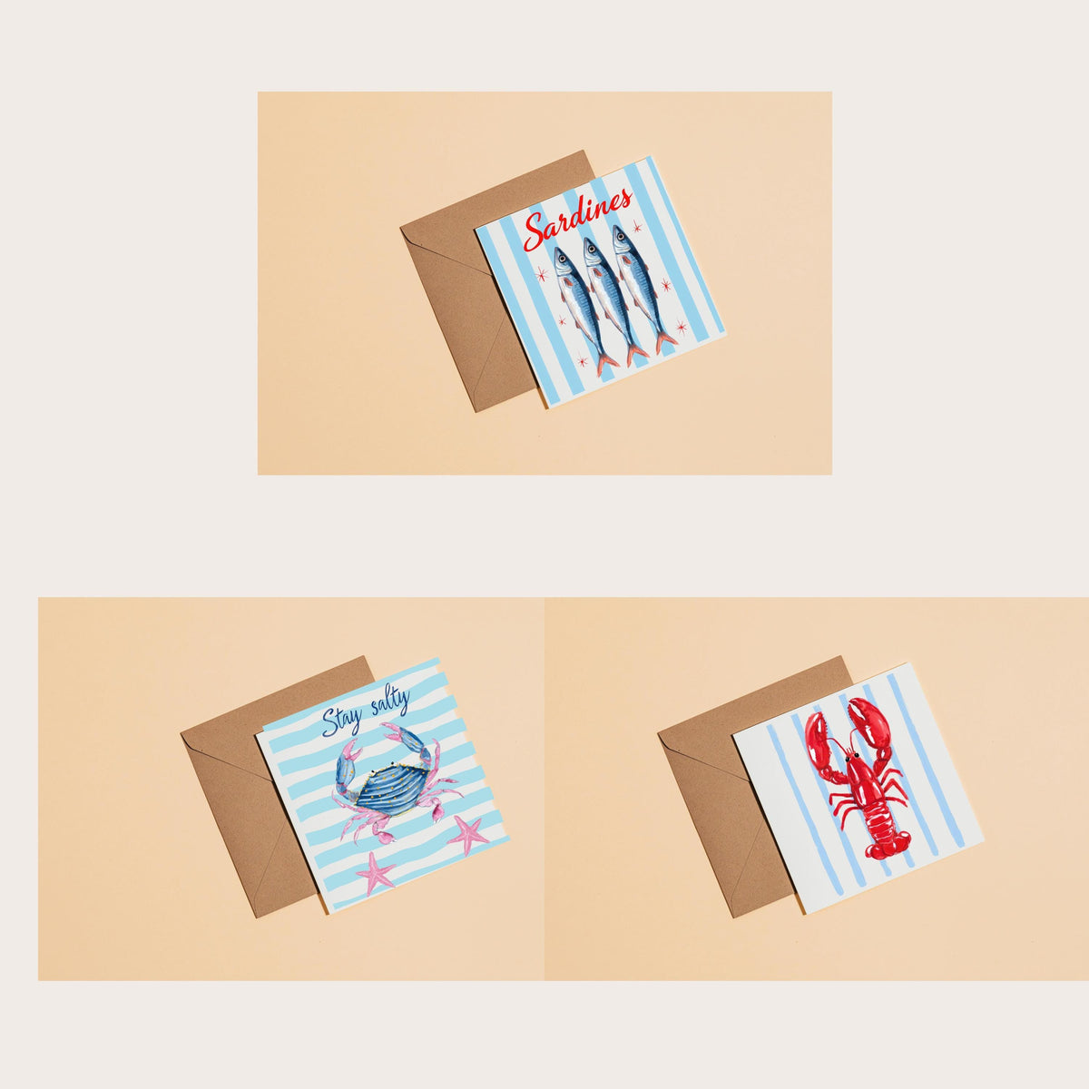 Nautical Card Bundle with Fish, Lobster & Crab Designs