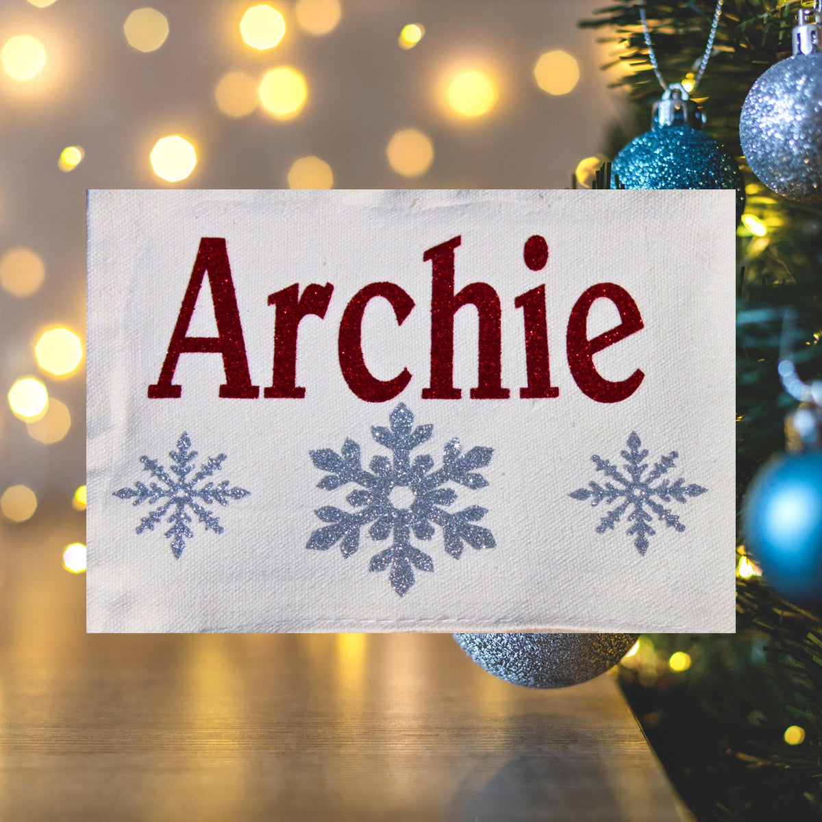 Custom Name Stocking, Glitter Finish, 6 x 15 Inches