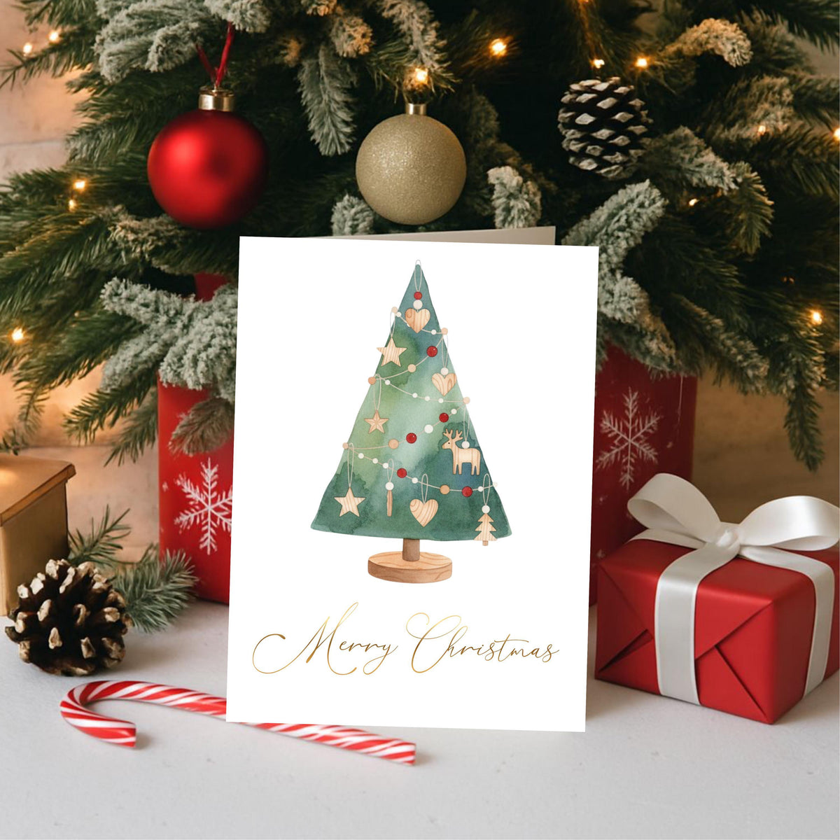Christmas Card Set, Six Festive Greetings with Scandinavian Illustration's and Gold Foil