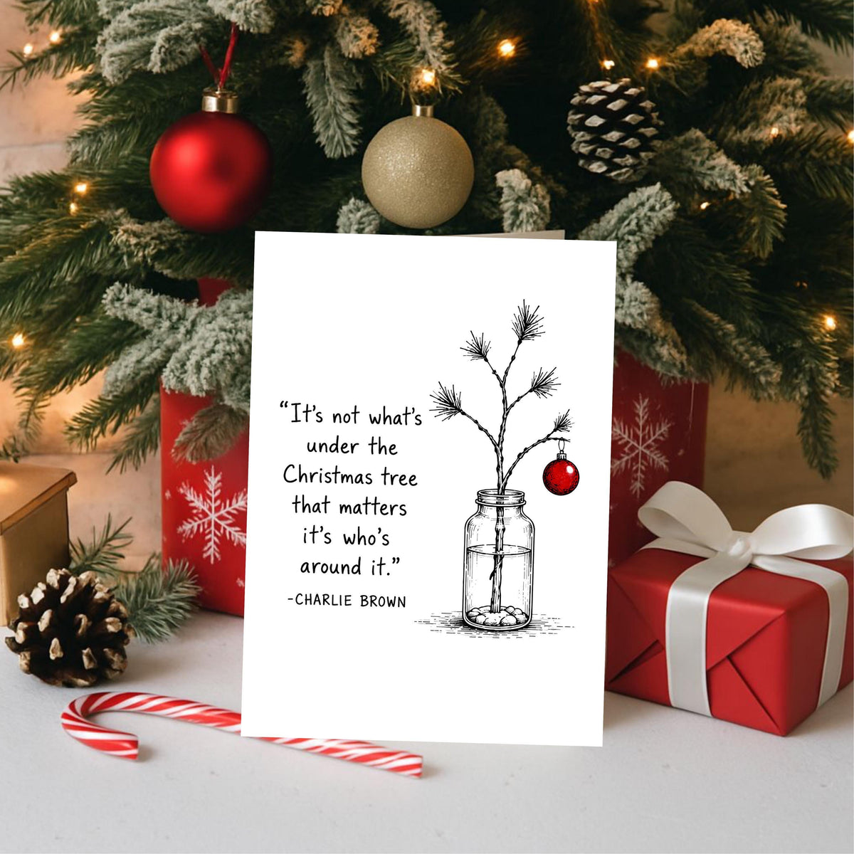 Four Card Bundle, 5x7 Minimal Christmas Greeting With Book Quote