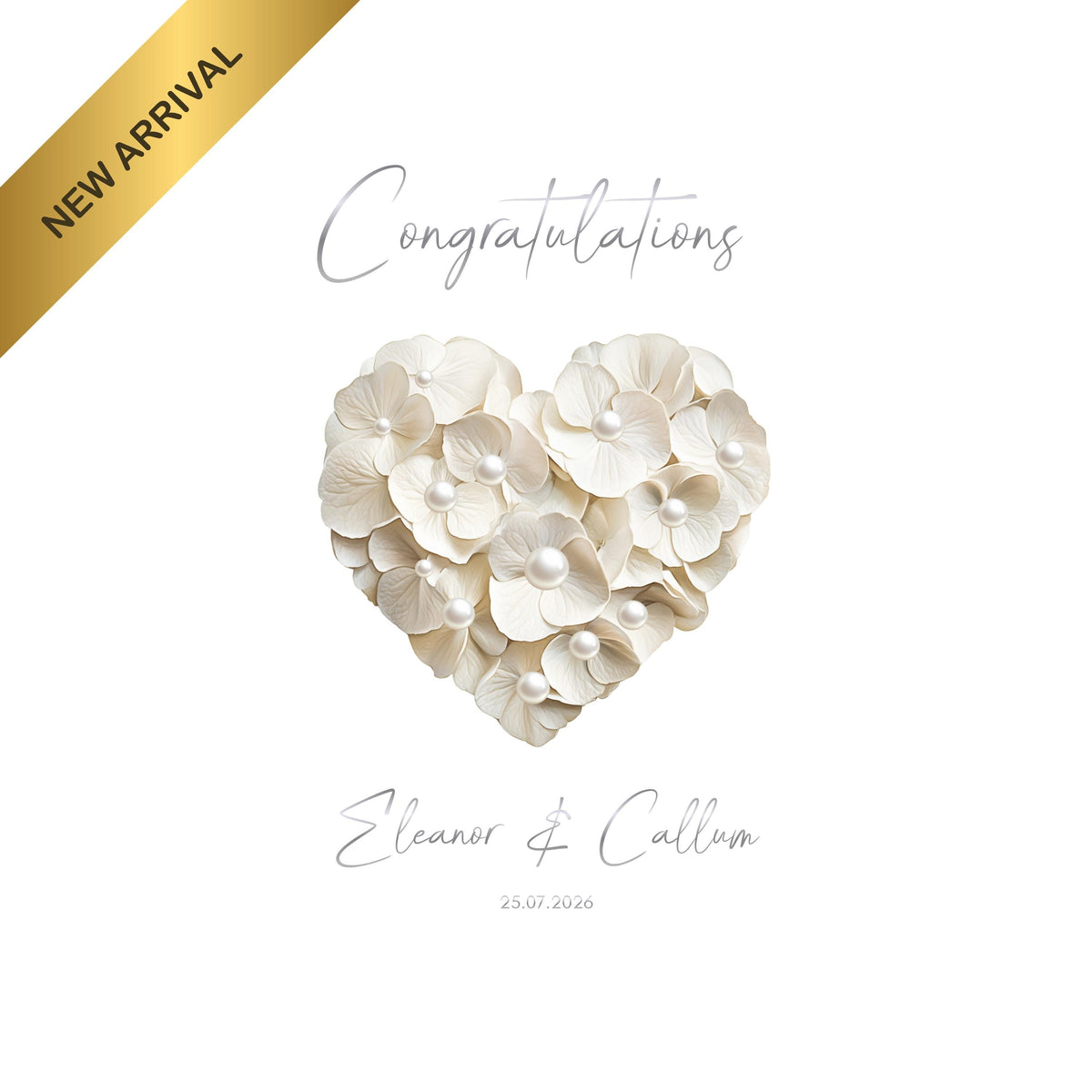 Custom Wedding Card, Gold Foil, Faux Pearls, Names and Date Included