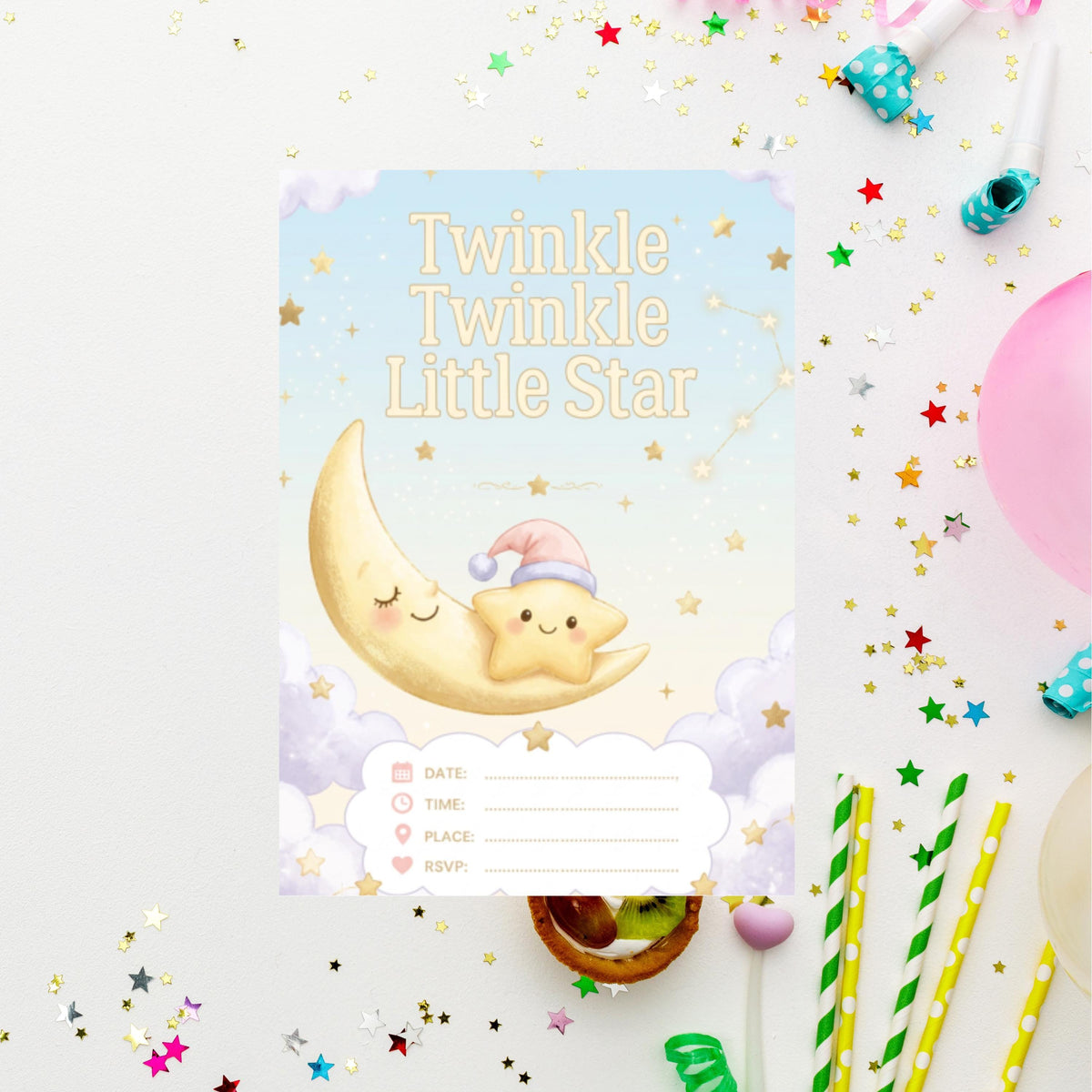 Twinkle Little Star Editable Invitation Template for Whimsical Events
