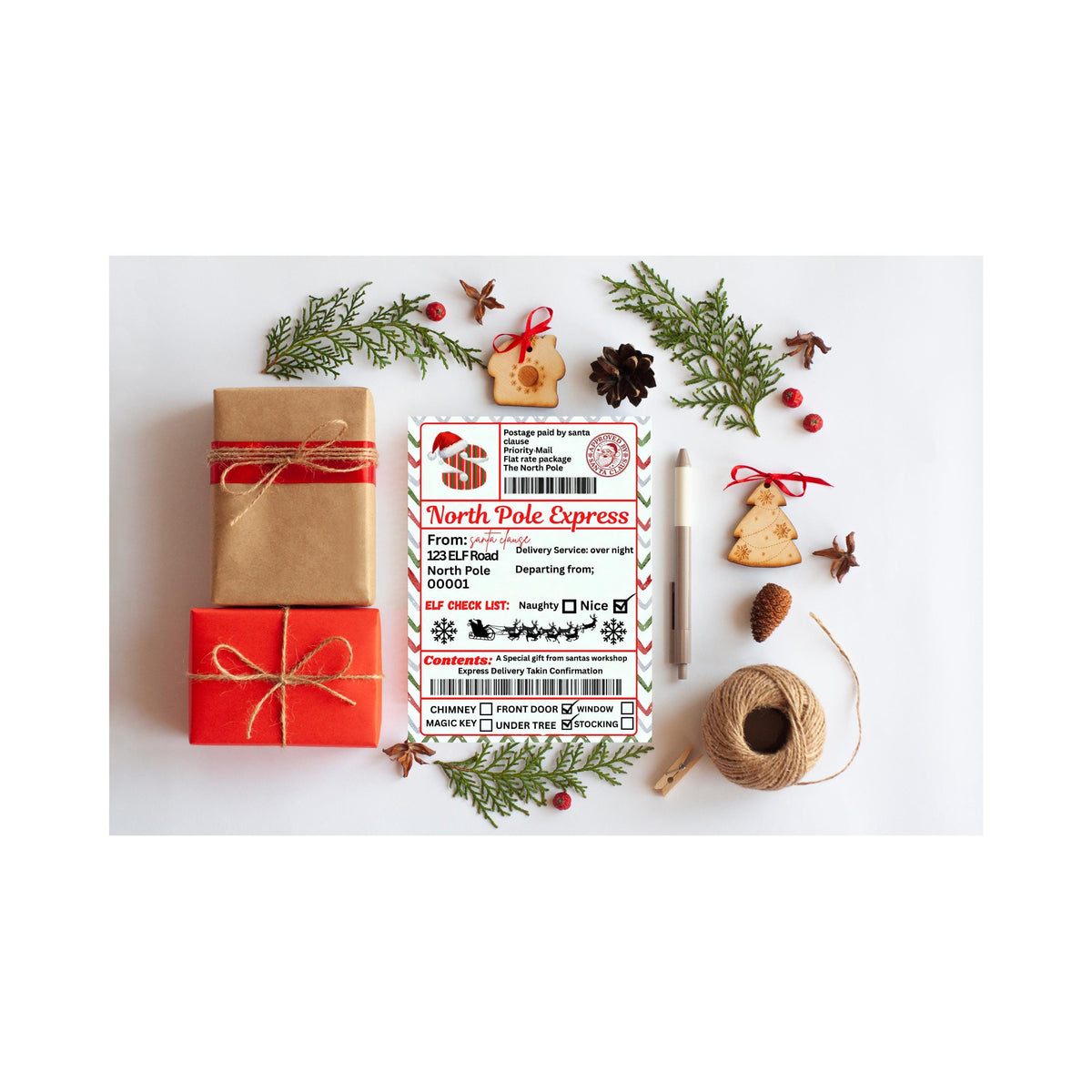 Personalised Gift Tag Stickers, Custom Name Santa Design, 4 x 6 Inch Adhesive Labels