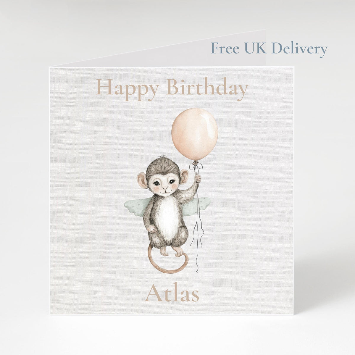 Personalised Baby Monkey Birthday Card | First 1st Celebration, Kids, Zoo Animal with Balloon, Custom