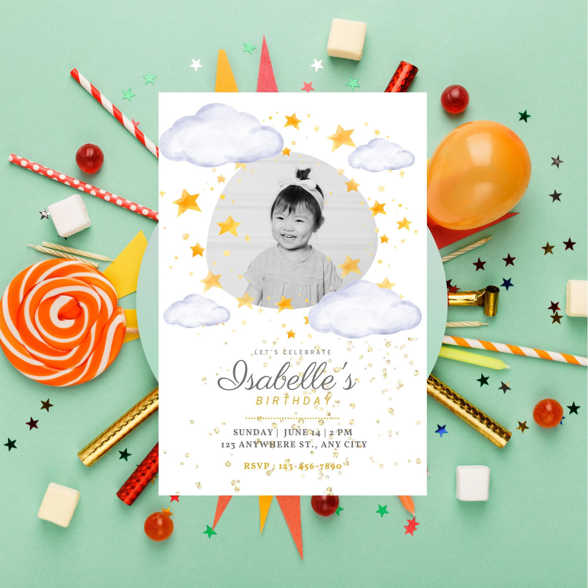 Under the Stars Birthday Invitation, Editable Digital Invite for Kids