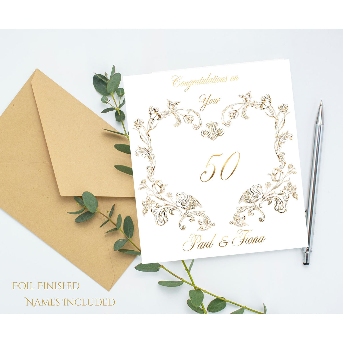 Golden Anniversary Card with Gold Foil Design, Personalised Luxury Keepsake
