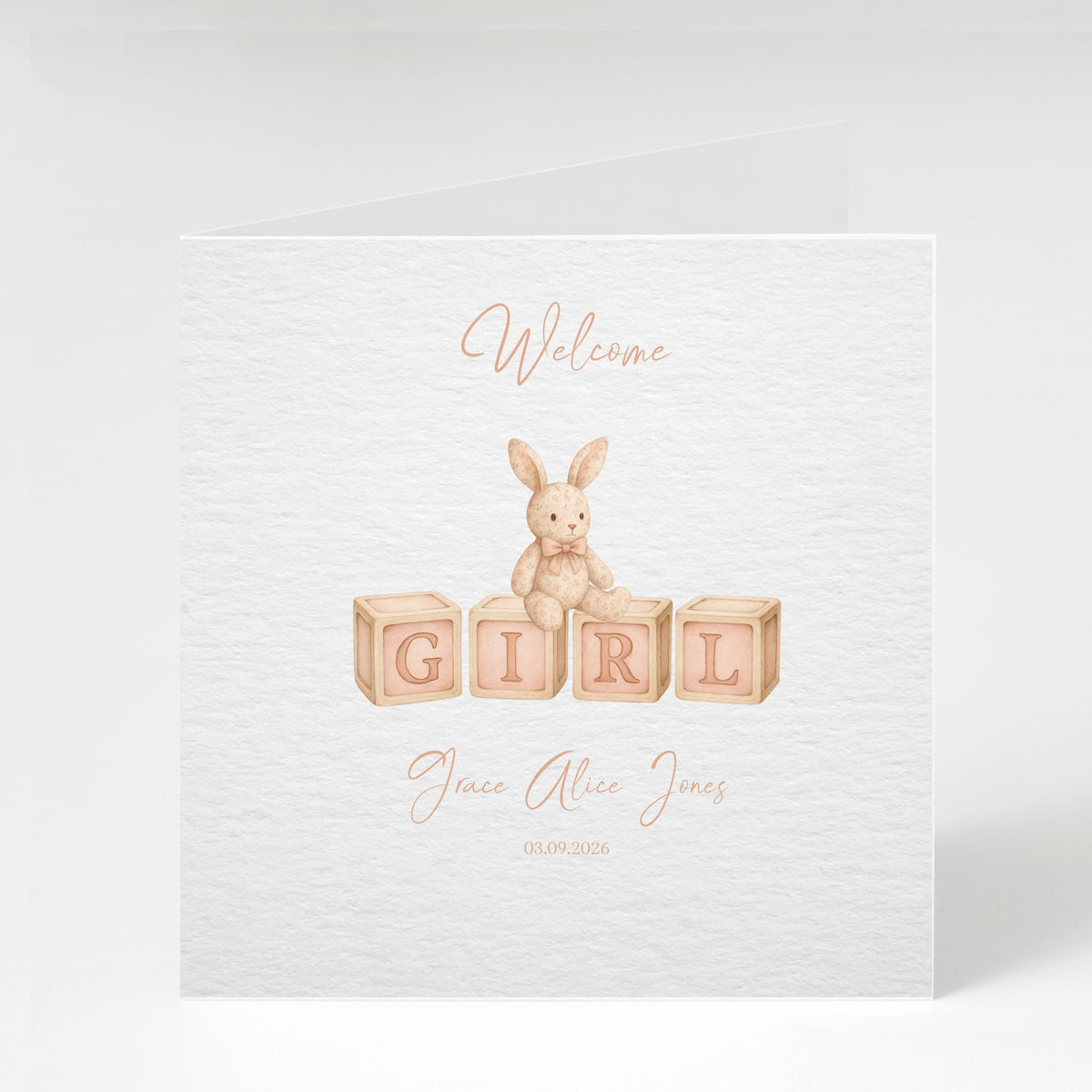 Birth Announcement Card, Personalized Baby Girl Keepsake With Name And Date