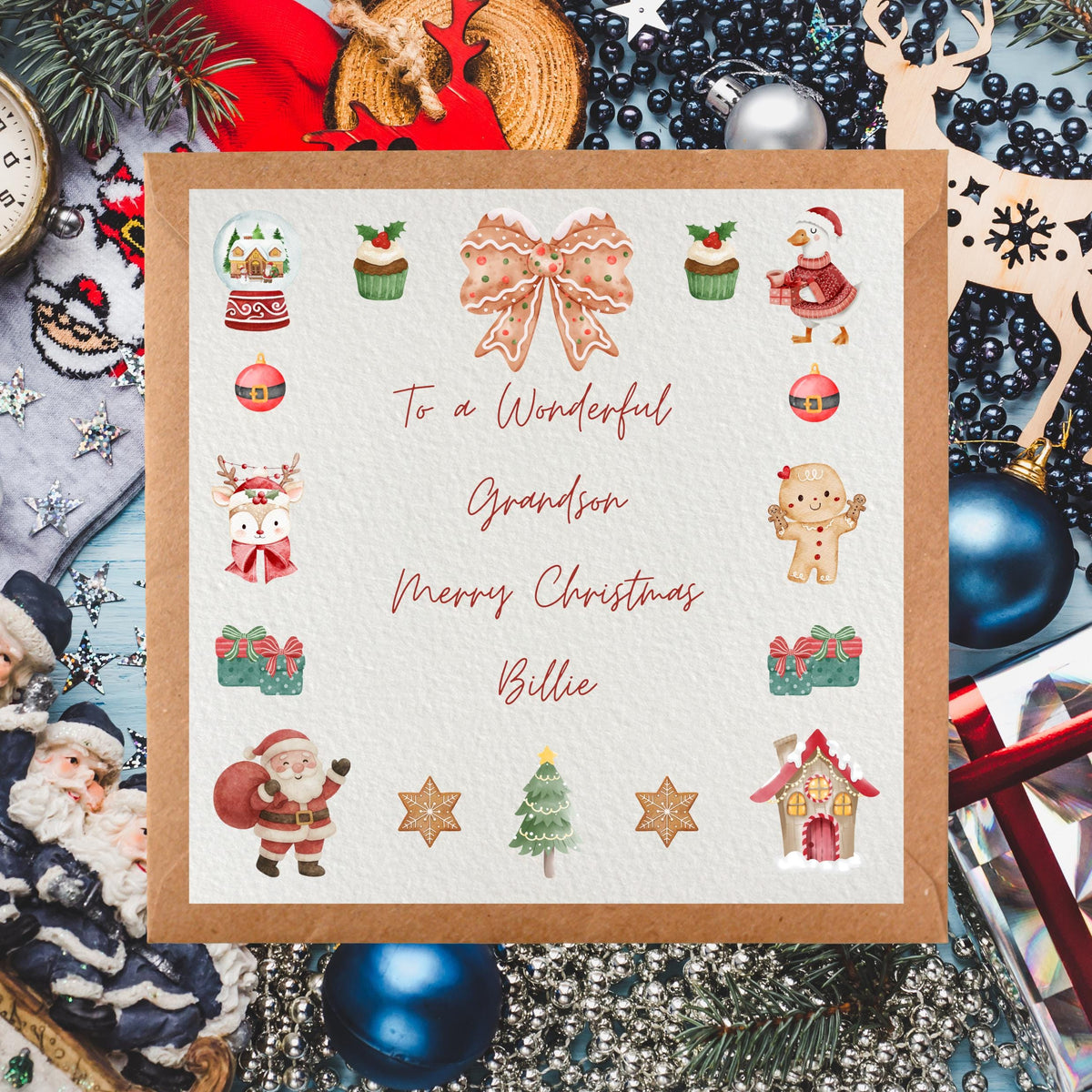 Hammered Cardstock Christmas Card, Personalized Name Festive Keepsake