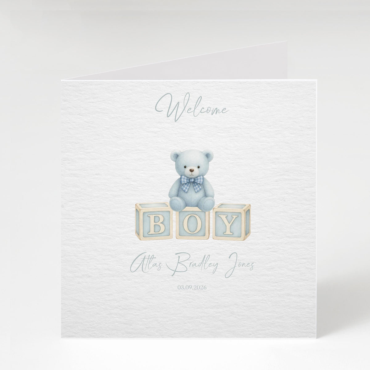 Name And Date Card, Personalized Newborn Keepsake with Teddy Bear