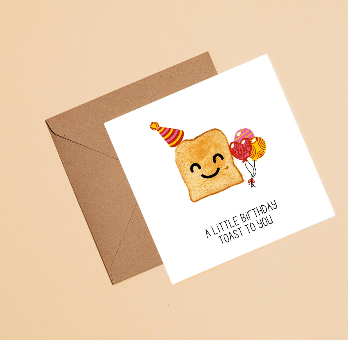 Funny Birthday Card | Kawaii Toast, Party Hat, Balloons, Sarcastic Humor