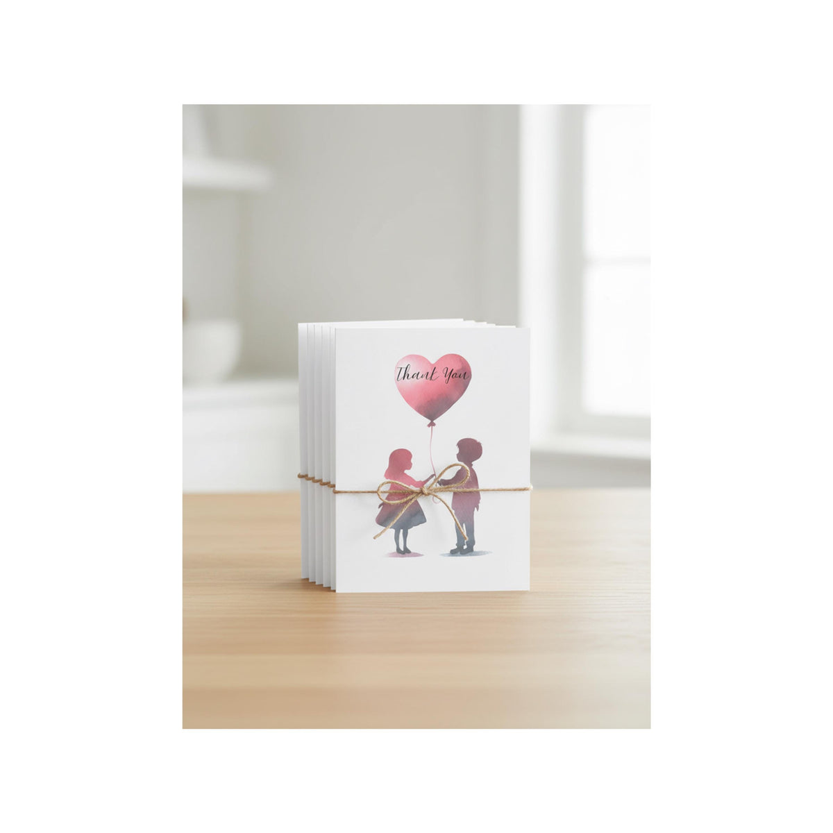 6 thank you cards, handmade romantic illustration,