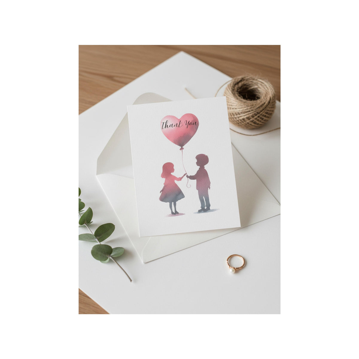 6 thank you cards, handmade romantic illustration,
