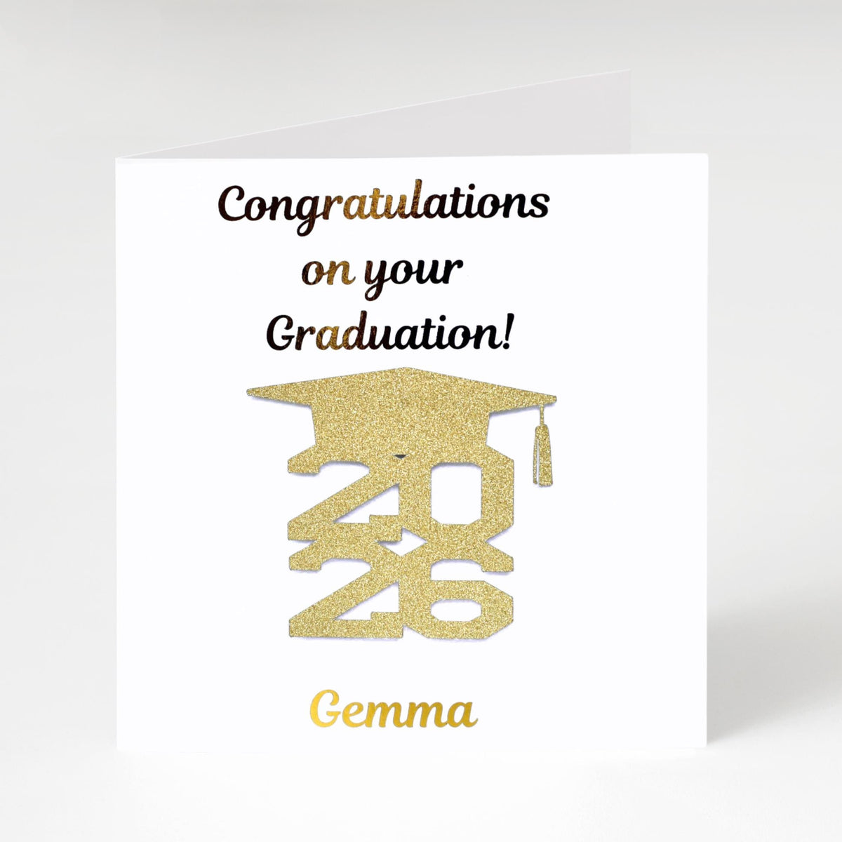 Personalised Graduation Card with Gold Glitter Cap and Custom Name | Congratulations for Graduates