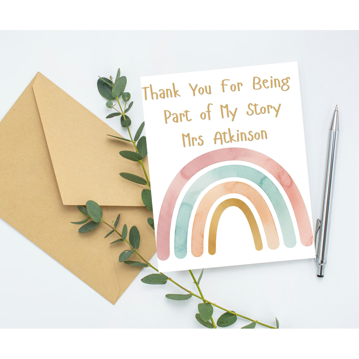 Personalised End of Year Teacher Gift, Handwritten Rainbow Design