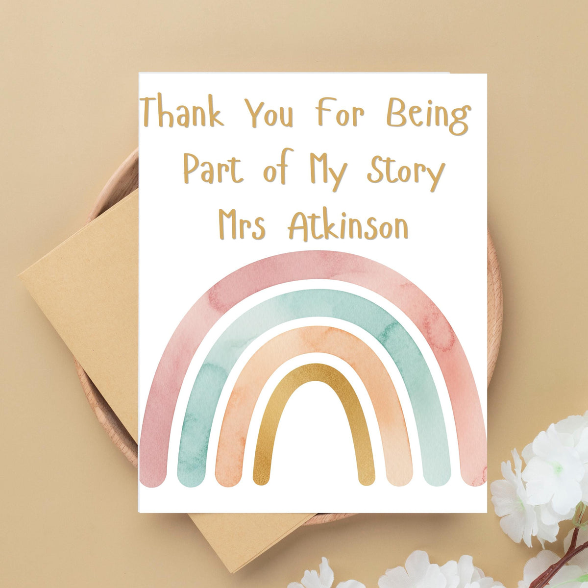 Personalised End of Year Teacher Gift, Handwritten Rainbow Design