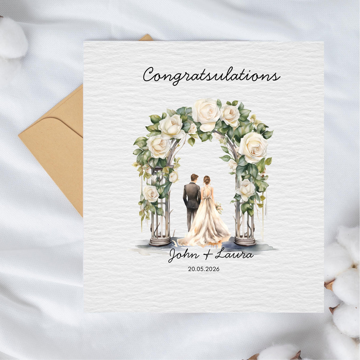 Custom Wedding Card, Watercolour Couple Illustration,