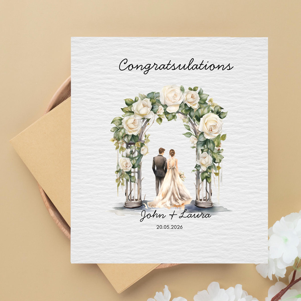 Custom Wedding Card, Watercolour Couple Illustration,