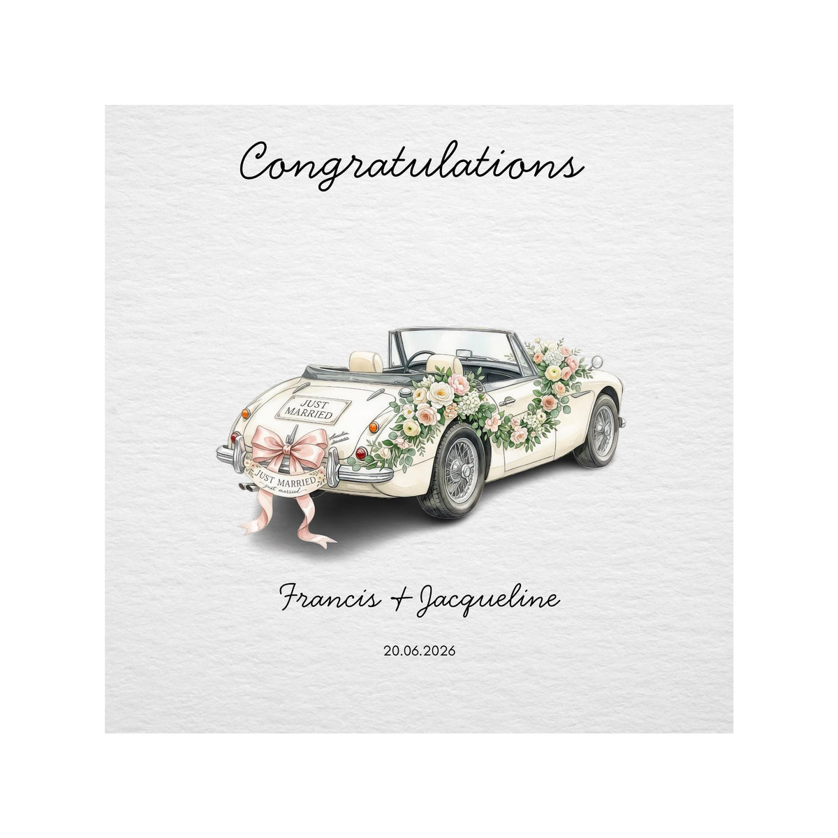 Custom Wedding Car Card with Floral Design |