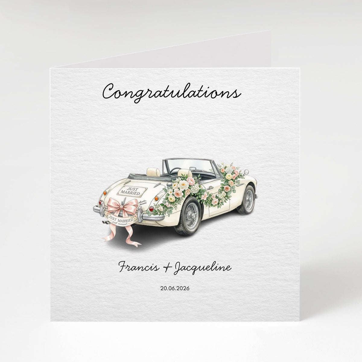Custom Wedding Car Card with Floral Design |