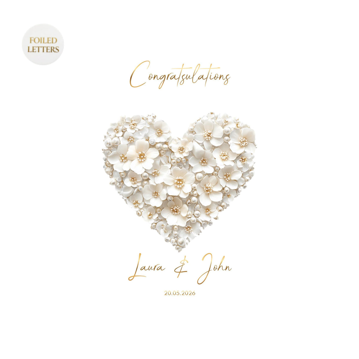 Personalised Wedding Card – Gold Foil Finish – Custom Names & Date – Luxury Foil Wedding Card UK