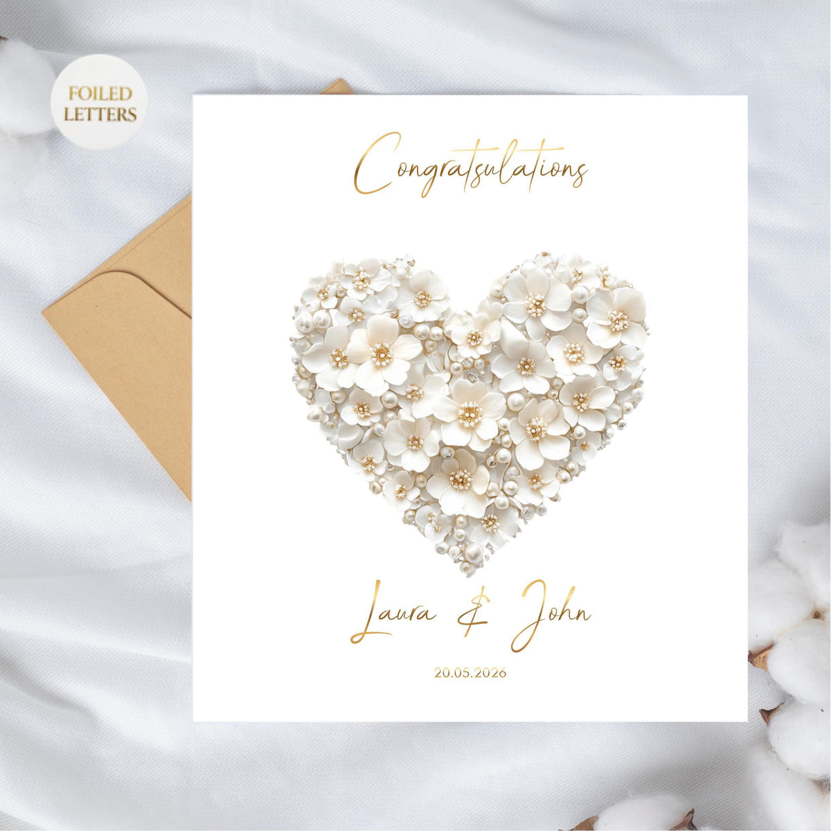 Personalised Wedding Card – Gold Foil Finish – Custom Names & Date – Luxury Foil Wedding Card UK