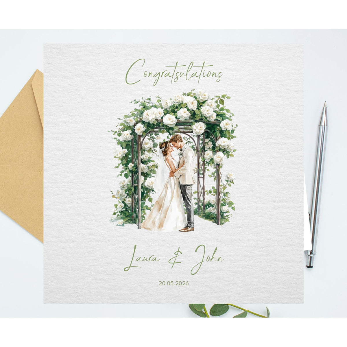 Custom Wedding Card with Couple Names and Date | Floral Illustration