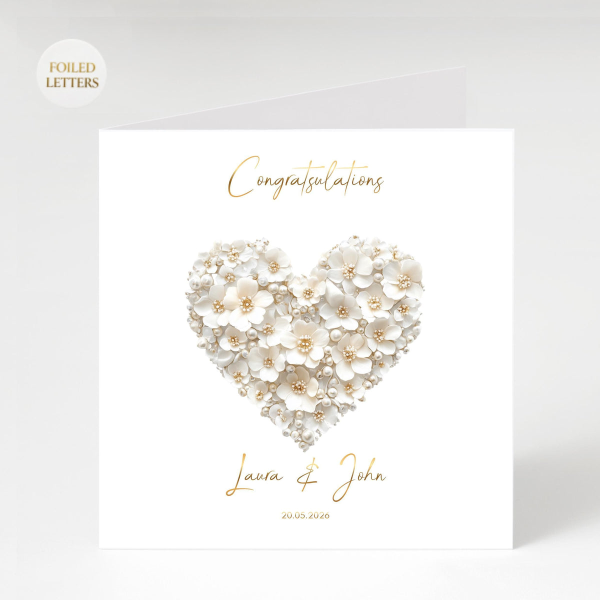 Personalised Wedding Card – Gold Foil Finish – Custom Names & Date – Luxury Foil Wedding Card UK