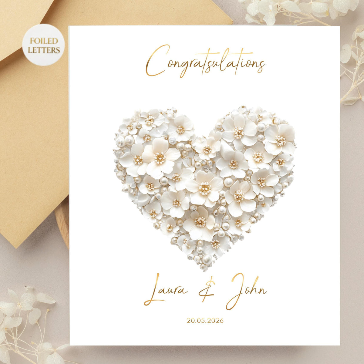 Personalised Wedding Card – Gold Foil Finish – Custom Names & Date – Luxury Foil Wedding Card UK