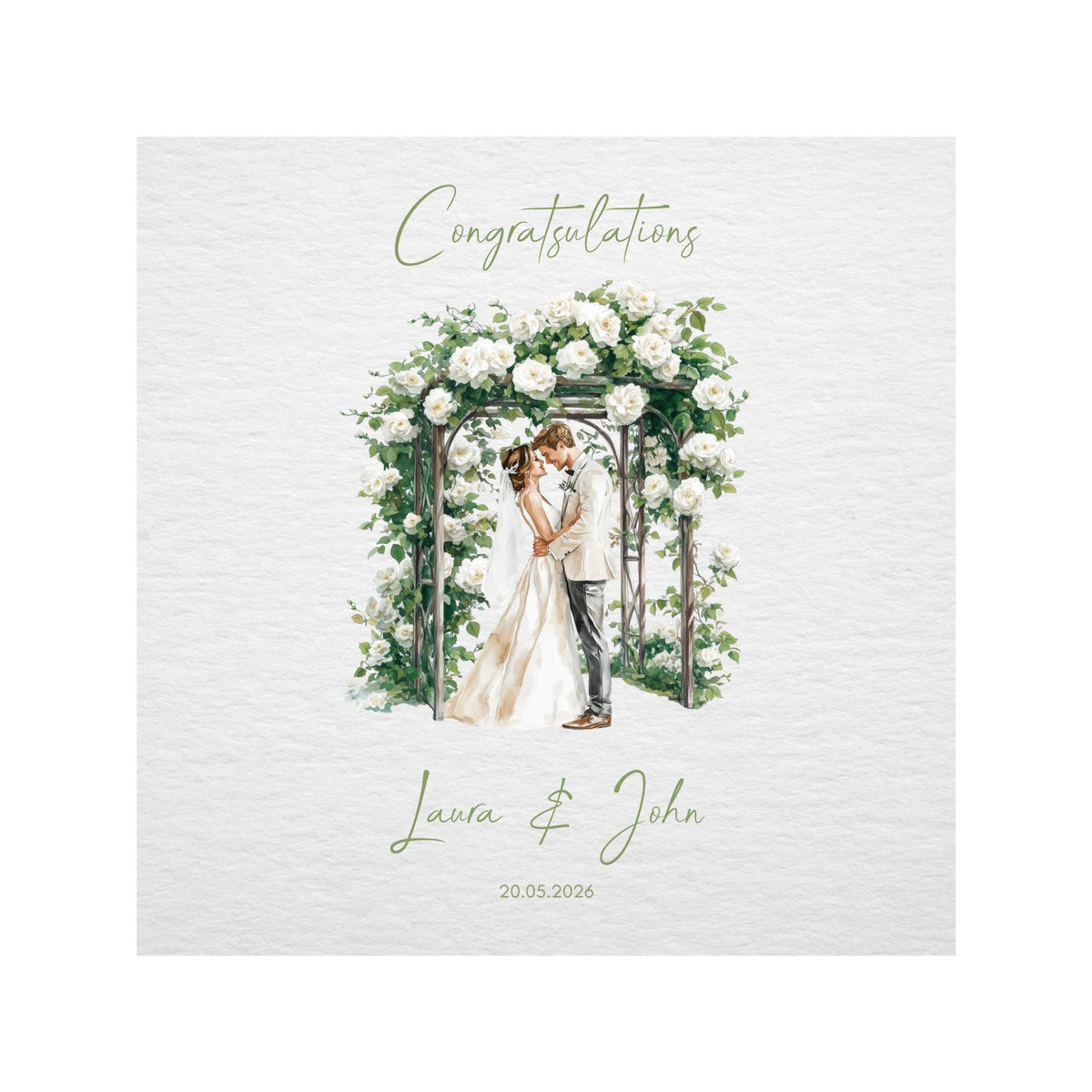 Custom Wedding Card with Couple Names and Date | Floral Illustration