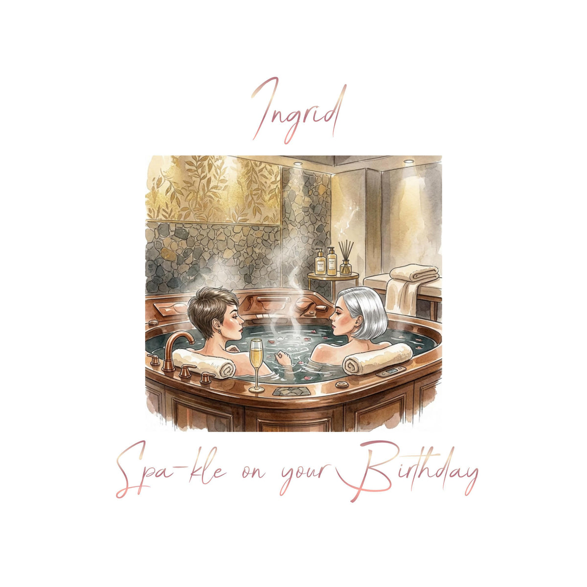 Spa Birthday Card with Foiled Name, Personalized Luxury Greeting for Spa Lovers