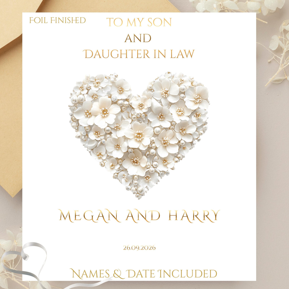 Personalized Card for Son and Daughter-in-Law, Custom Names with Foil Finish