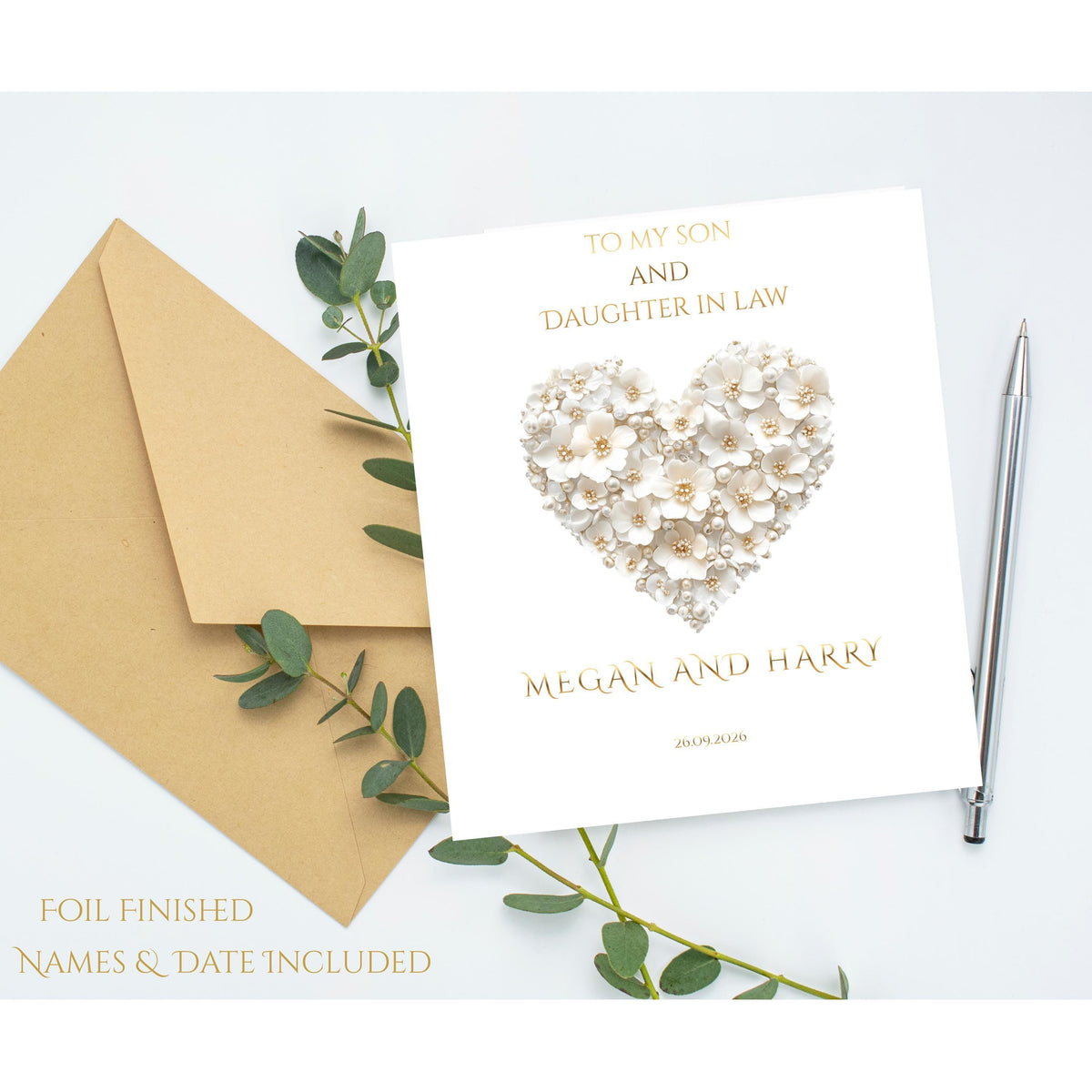 Personalized Card for Son and Daughter-in-Law, Custom Names with Foil Finish