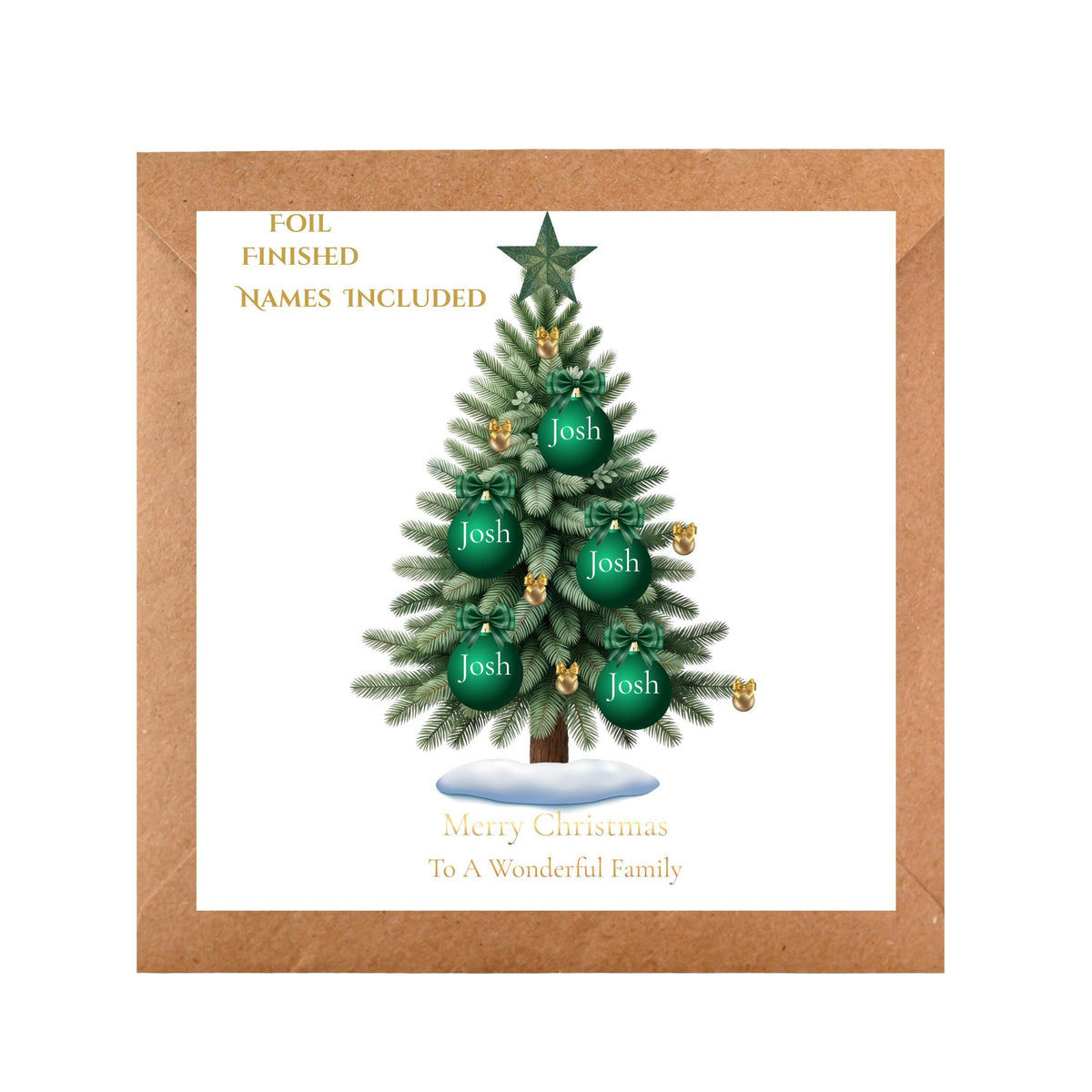 Custom Family Card with Foil Finish, Personalized Names for Holiday Greetings