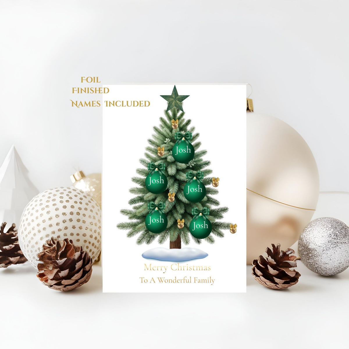 Custom Family Card with Foil Finish, Personalized Names for Holiday Greetings
