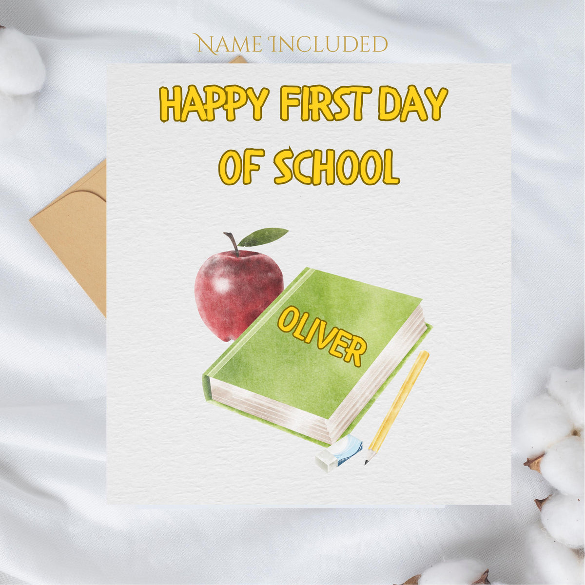 Personalized 1st Day at School Card with Custom Name and Cheerful Design