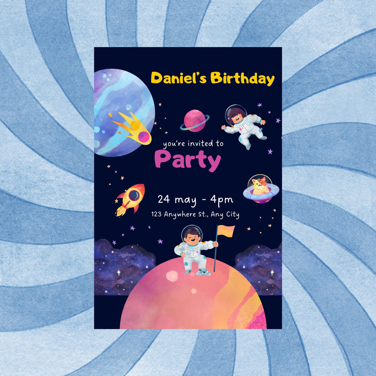 Space Birthday Party Invitation, Customizable Kids Invite for Outer Adventure