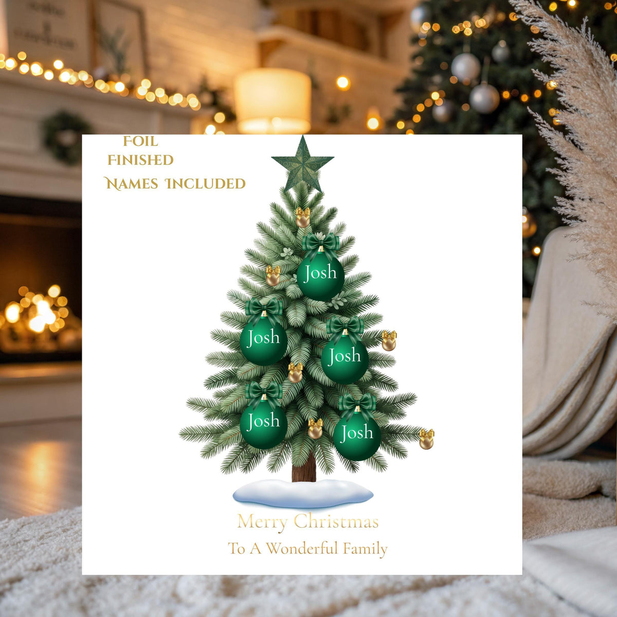 Custom Family Card with Foil Finish, Personalized Names for Holiday Greetings