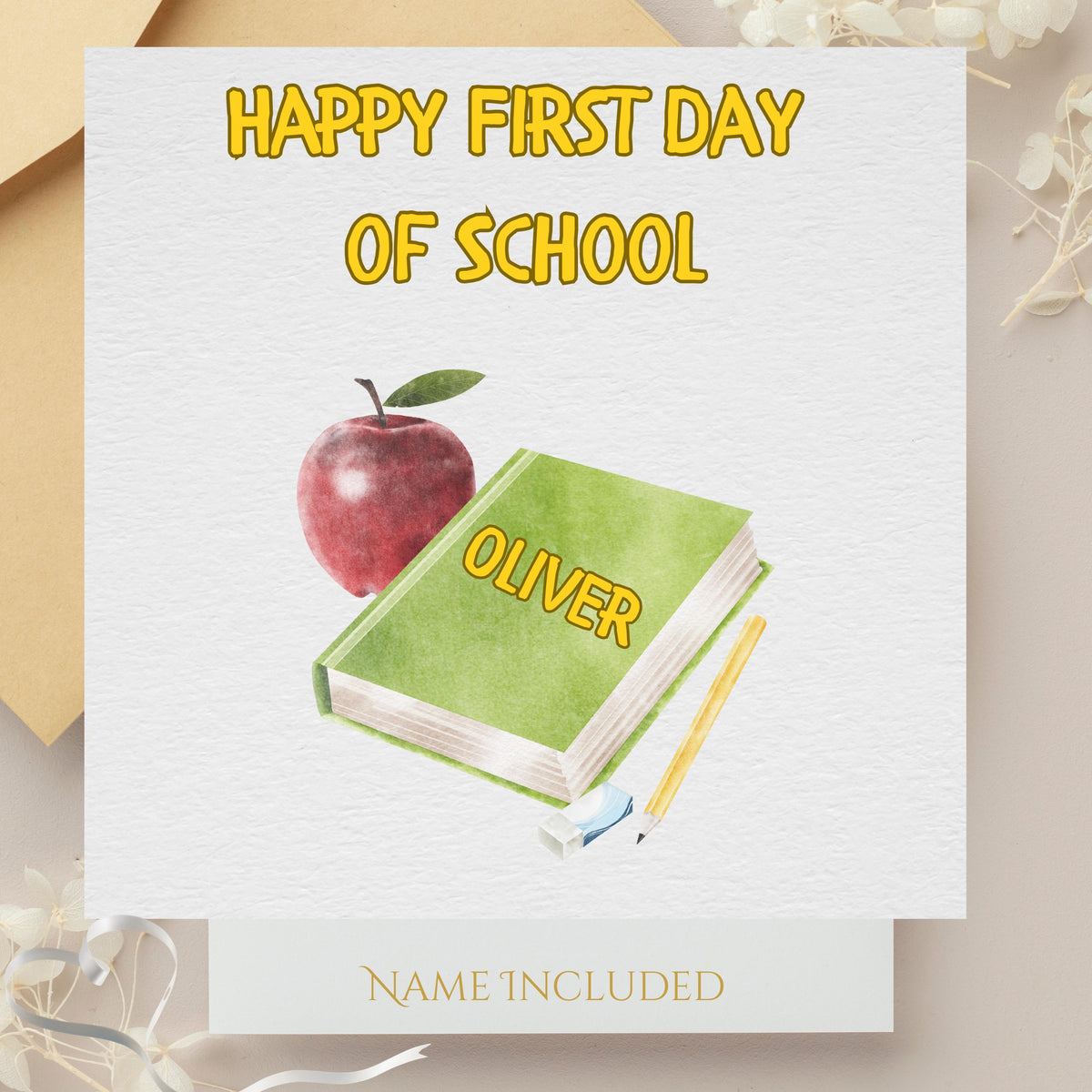 Personalized 1st Day at School Card with Custom Name and Cheerful Design